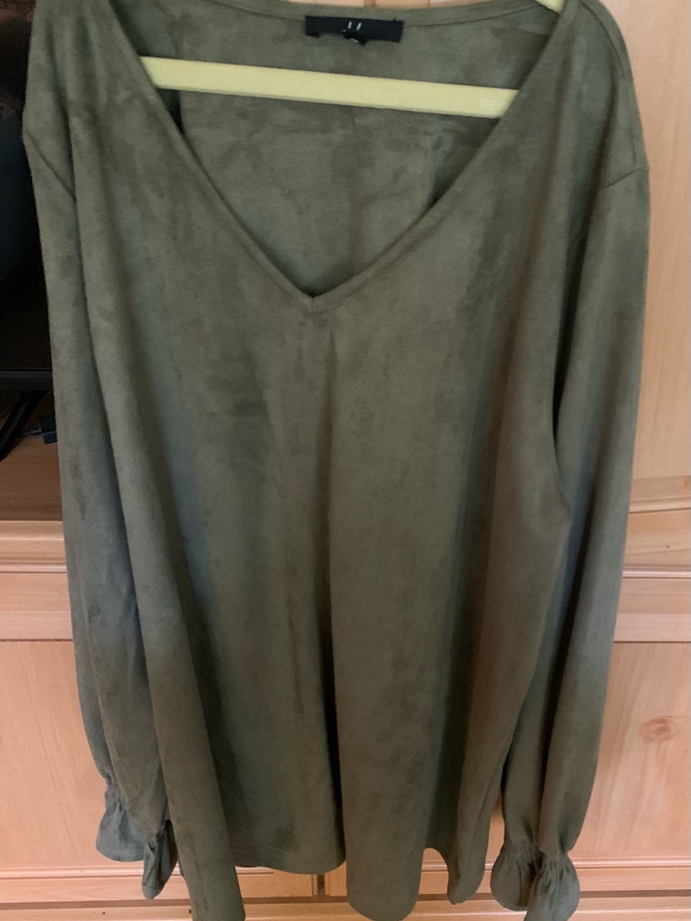 Olive Faux Suede V-Neck Tunic top